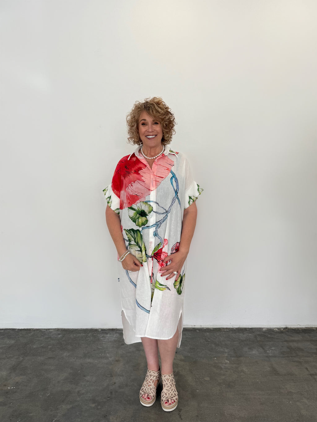 Linen Blend Shirt Dress - Flower