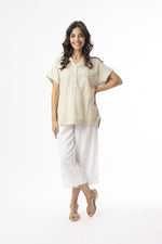 Linen Essentials V Neck Top - Sand