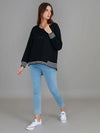 Gwyneth Striped Rib Sweatshirt - Black
