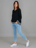 Gwyneth Striped Rib Sweatshirt - Black