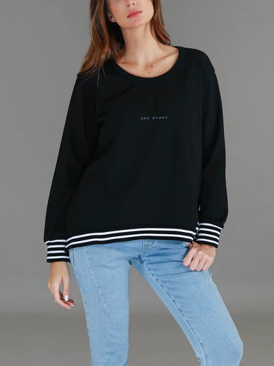 Gwyneth Striped Rib Sweatshirt - Black