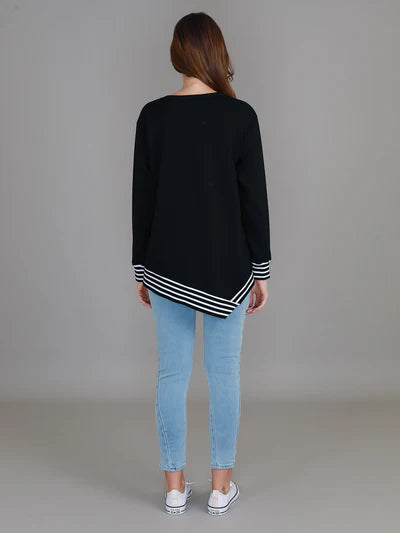 Gwyneth Striped Rib Sweatshirt - Black