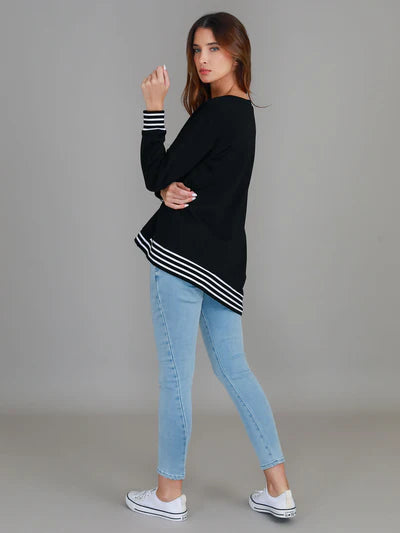 Gwyneth Striped Rib Sweatshirt - Black