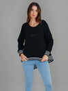 Gwyneth Striped Rib Sweatshirt - Black