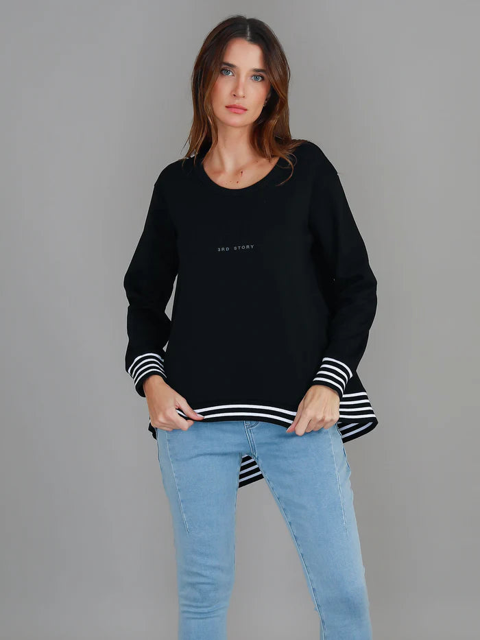 Gwyneth Striped Rib Sweatshirt - Black