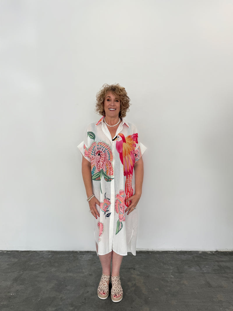 Linen Blend Shirt Dress - Digital Bird