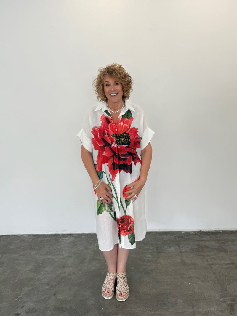 Linen Blend Shirt Dress - Bloom