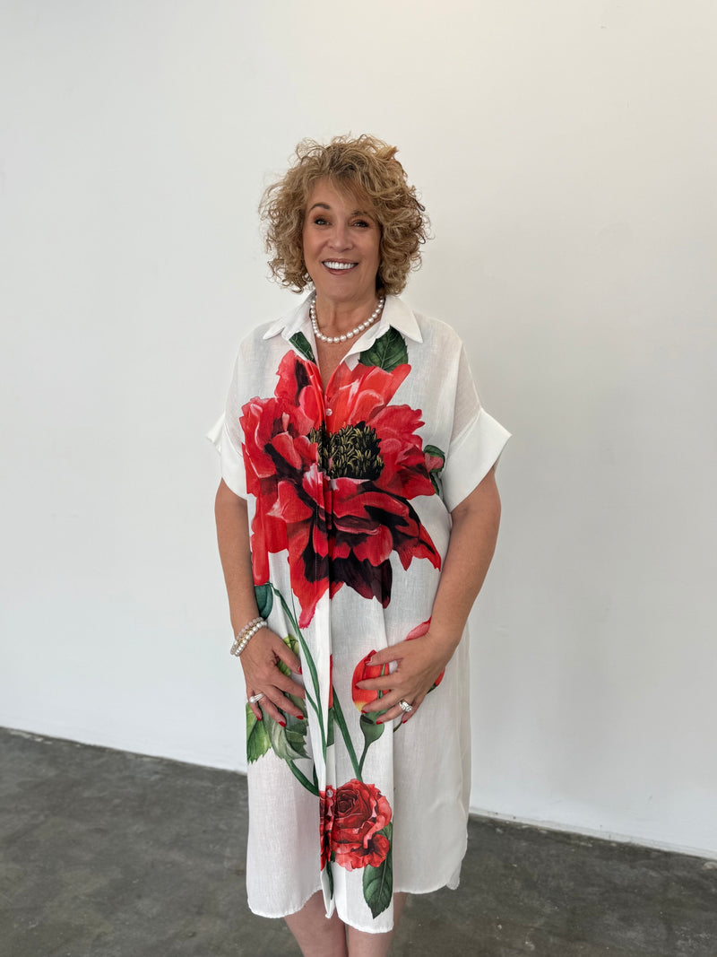 Linen Blend Shirt Dress - Bloom