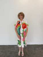 Linen Blend Shirt Dress - Flower/Parrot