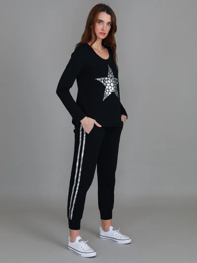 Gabby Stripe Jogger Pants - Black/Silver