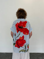 Linen Blend Hi-Lo Shirt - Bloom Stripe