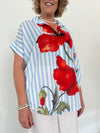 Linen Blend Hi-Lo Shirt - Bloom Stripe