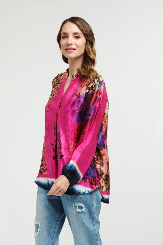 Tiger & Flowers Shirt - Fuschia