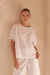 Ruffle Sleeve Lyocell Top - White
