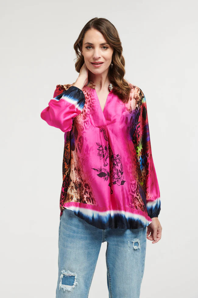 Tiger & Flowers Shirt - Fuschia