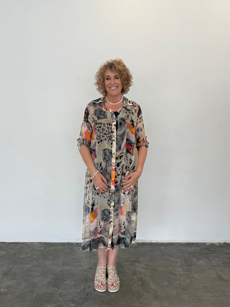 Cheetah Shirt Dress - Black