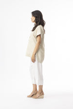 Linen Essentials V Neck Top - Sand