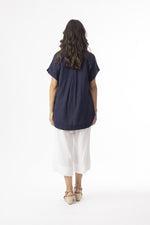 Linen Essentials V Neck Top - Navy