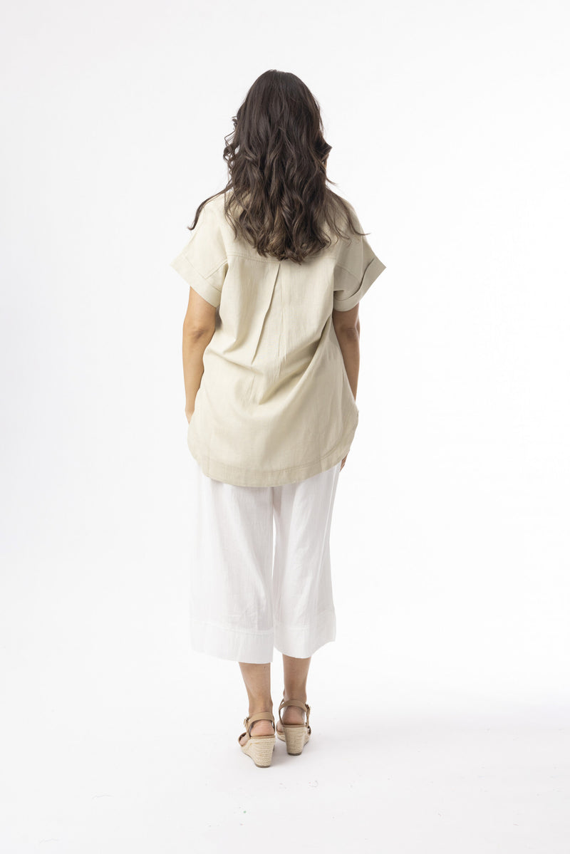 Linen Essentials V Neck Top - Sand