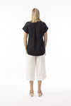 Linen Essentials V Neck Top - Black