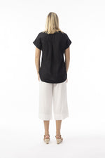 Linen Essentials V Neck Top - Black