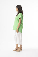 Linen Essentials V Neck Top - Parakeet
