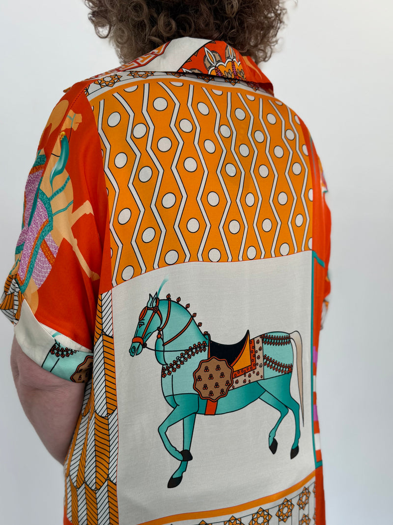Horse Silk Blend Dress - Orange