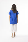 Linen Essentials V Neck Top - Electric Blue