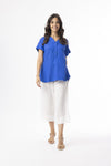 Linen Essentials V Neck Top - Electric Blue