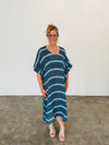 Elasticated Sleeve Kaftan Dress - Gemstone Blue Stripe