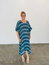Elasticated Sleeve Kaftan Dress - Gemstone Blue Stripe