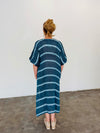 Elasticated Sleeve Kaftan Dress - Gemstone Blue Stripe