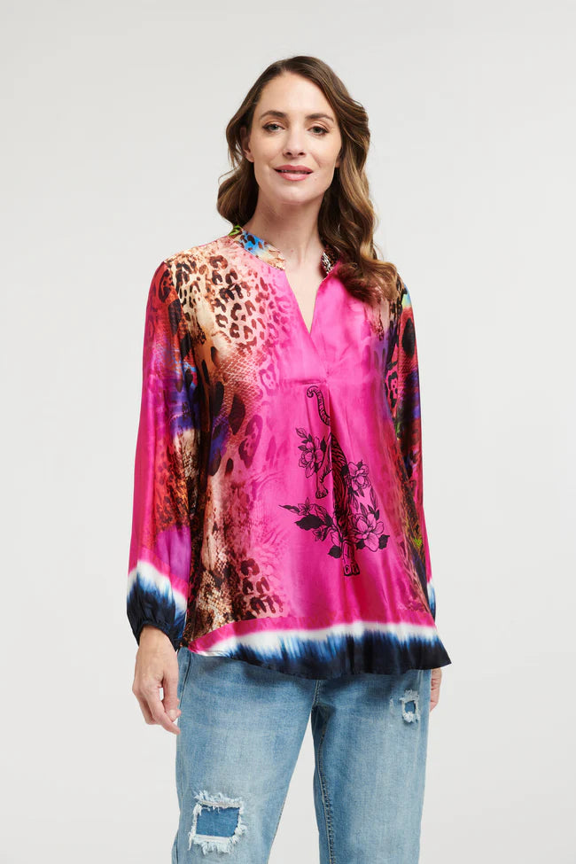 Tiger & Flowers Shirt - Fuschia