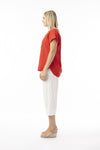 Linen Essentials V Neck Top - Red