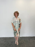 Linen Blend Shirt Dress - Palm Trees