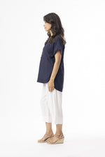 Linen Essentials V Neck Top - Navy