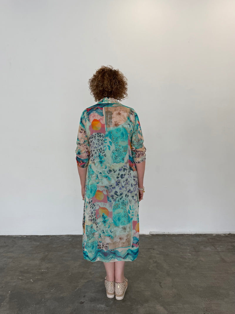 Cheetah Shirt Dress - Aqua
