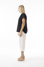 Linen Essentials V Neck Top - Black