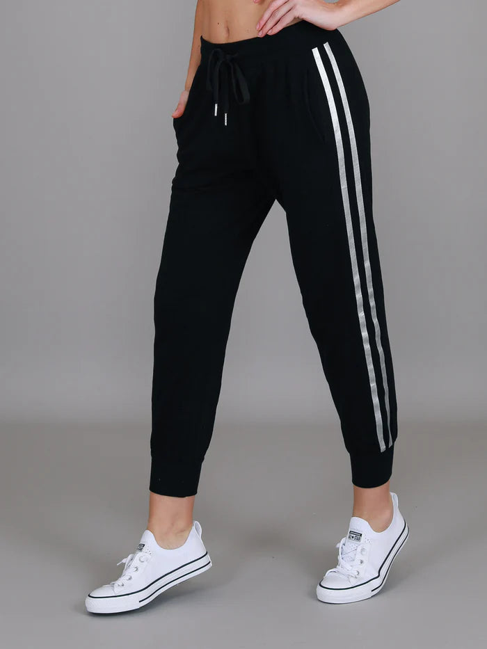 Gabby Stripe Jogger Pants - Black/Silver