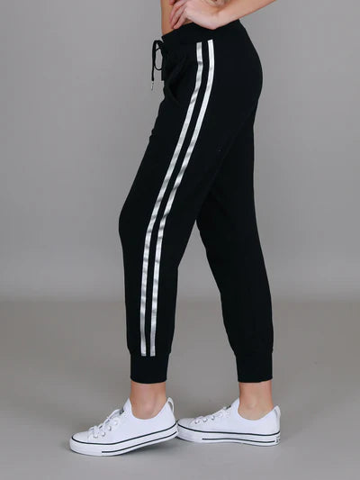 Gabby Stripe Jogger Pants - Black/Silver