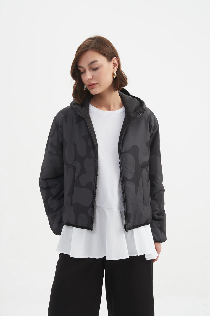 Reversible Print Puffer Jacket - Charcoal/Black Blot Print