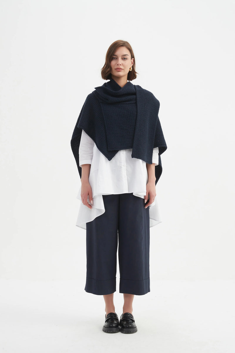 Asymmetric Wrap Knit - Navy