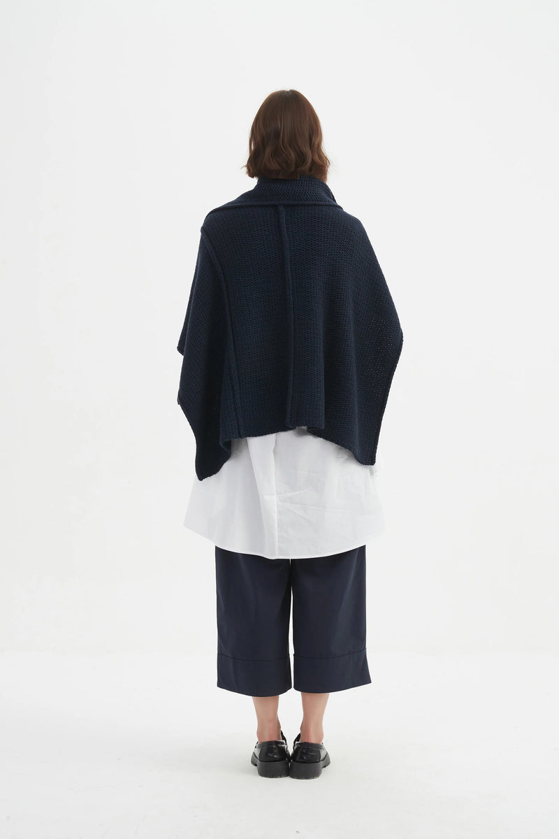 Asymmetric Wrap Knit - Navy