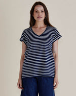 Ayla V-Neck Tee - Navy Stripe