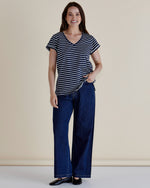Ayla V-Neck Tee - Navy Stripe