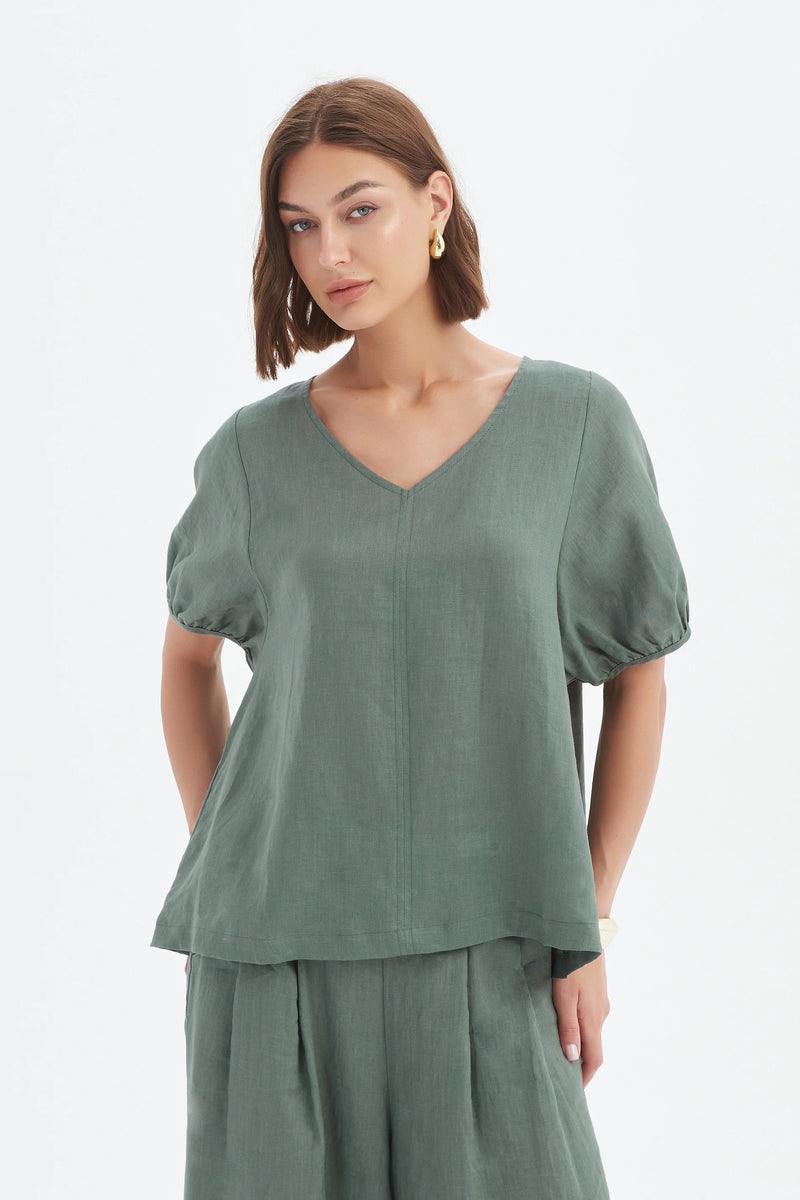 Bishop Sleeve Top - Petrol