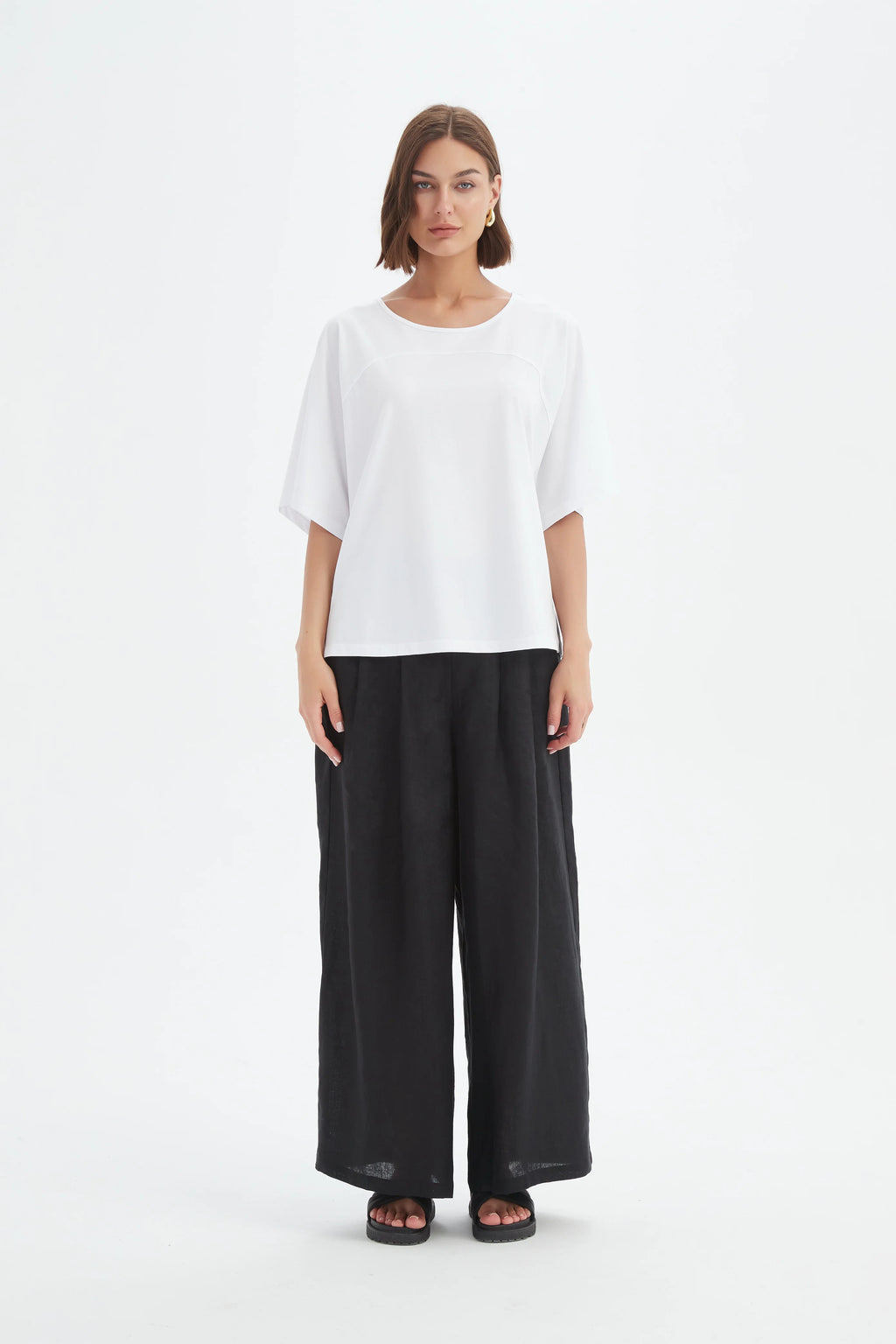 Wide Sleeve Yoke Tee - White