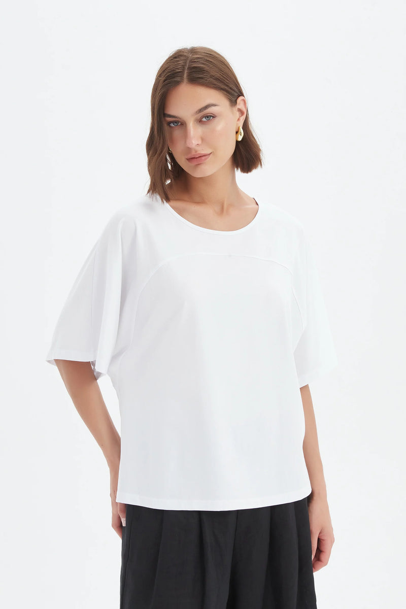 Wide Sleeve Yoke Tee - White