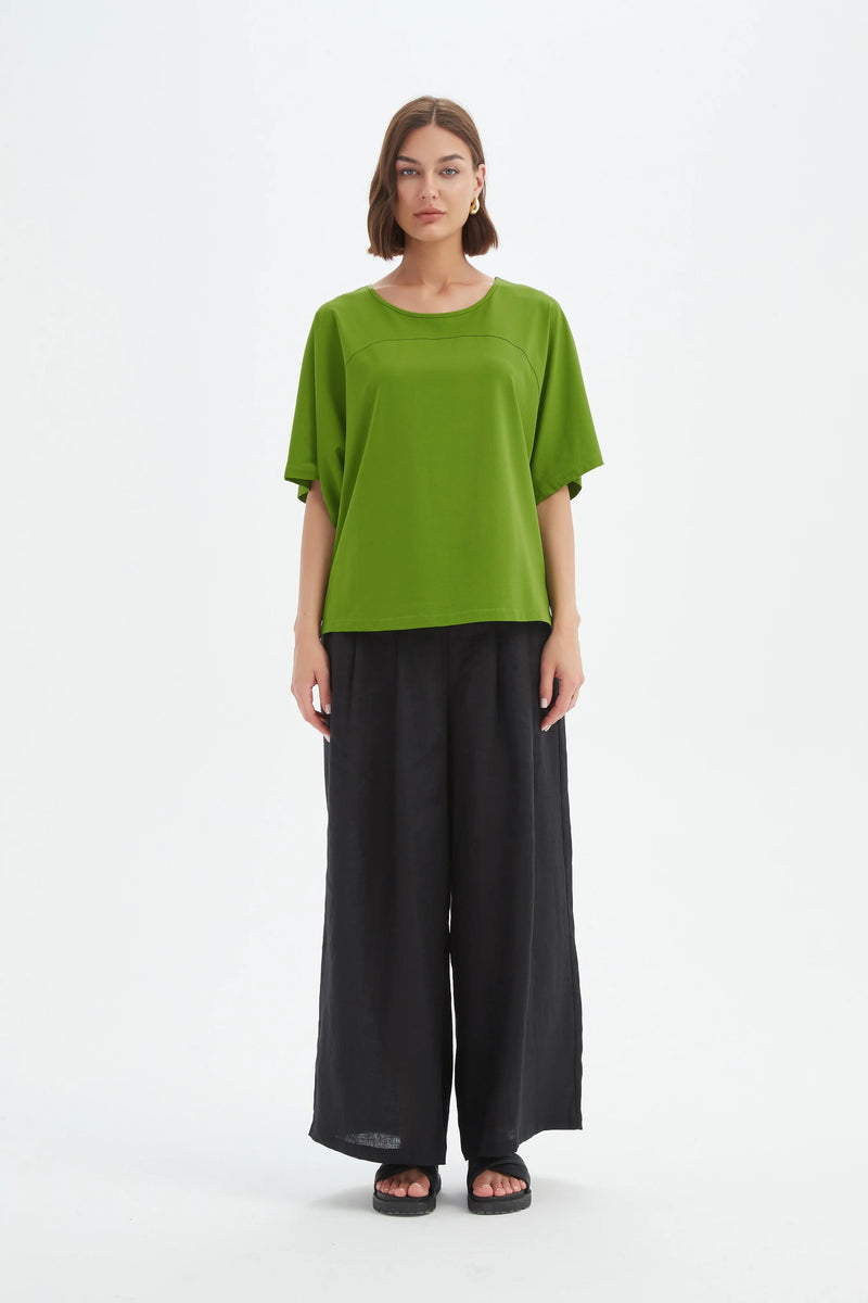 Wide Sleeve Yoke Tee - Avocado Green