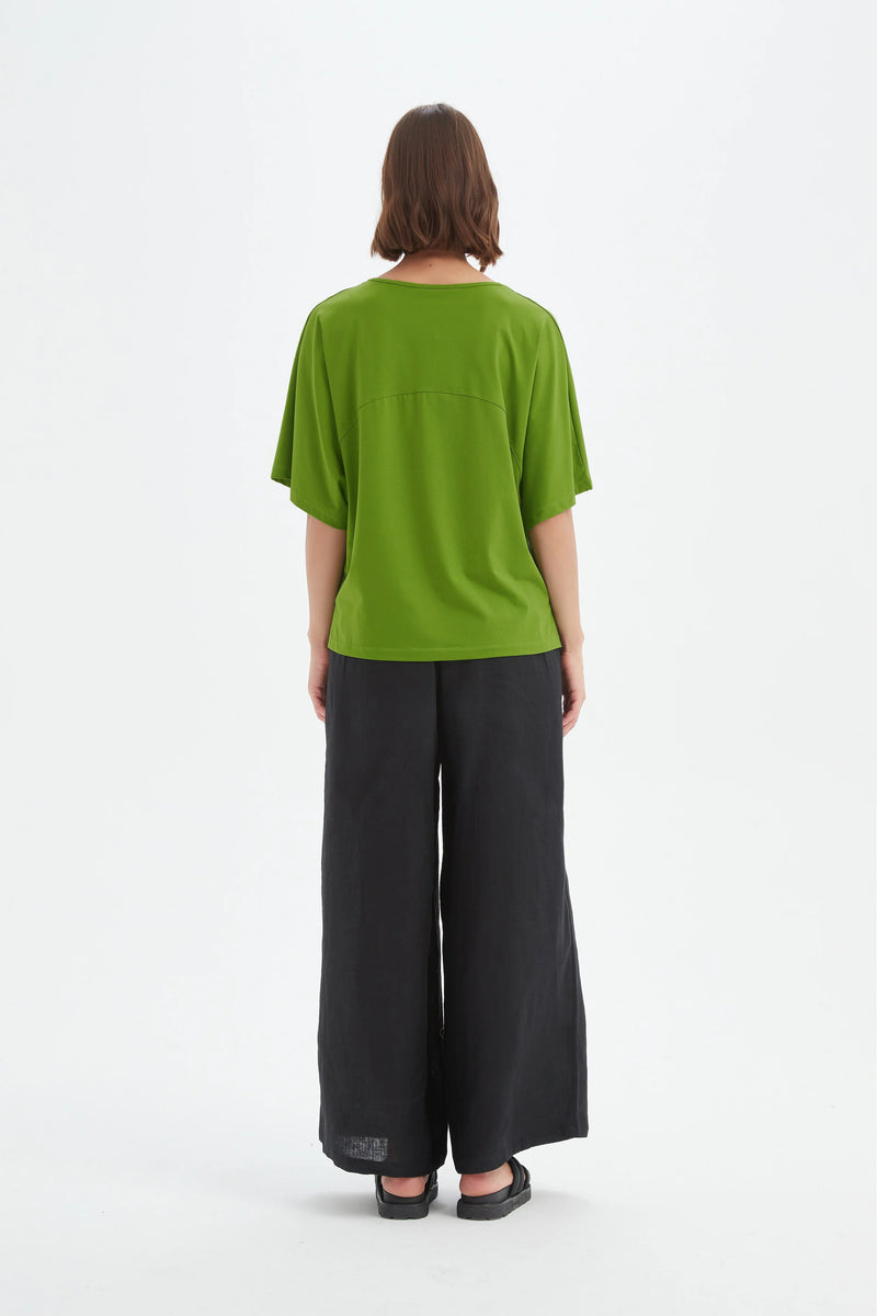 Wide Sleeve Yoke Tee - Avocado Green